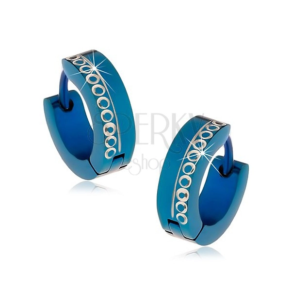 Orecchini blu con arco realizzati in acciaio inox con cerchi incisi