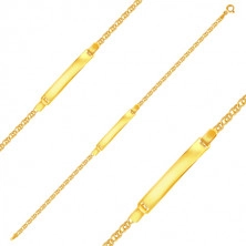 Bracciale in oro giallo 14K con piastrina, due piccole maglie interconnesse