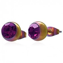 Orecchini realizzati in acciaio 316L, palline nei colori dell'arcobaleno con zircone rosa-viola