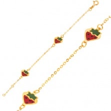 Bracciale in oro 375 - catena lucente con fragole colorate smaltate