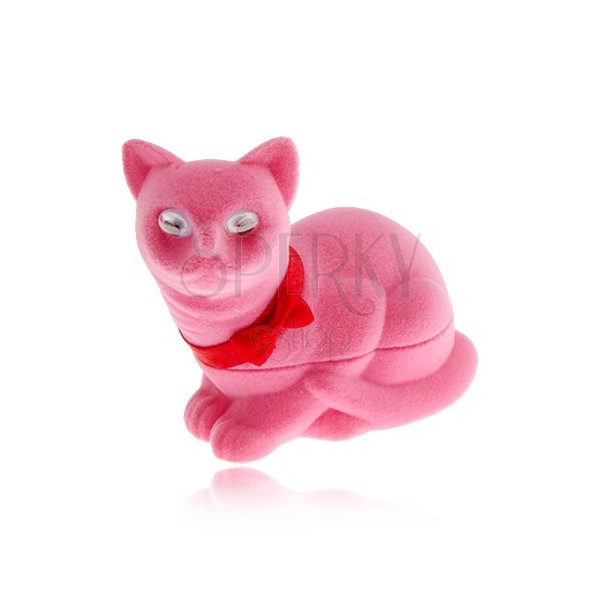 Scatola vellutata per orecchini, gattina rosa con fiocco