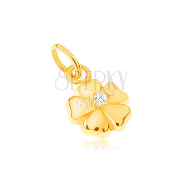 Ciondolo in oro giallo 14K - fiore a cinque petali luccicante con una piccola pietra