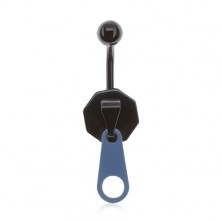 Piercing in acciaio per ombelico, zip in nero-blu