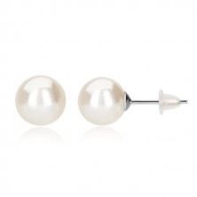 Orecchini a bottone, perla bianca, argento 925