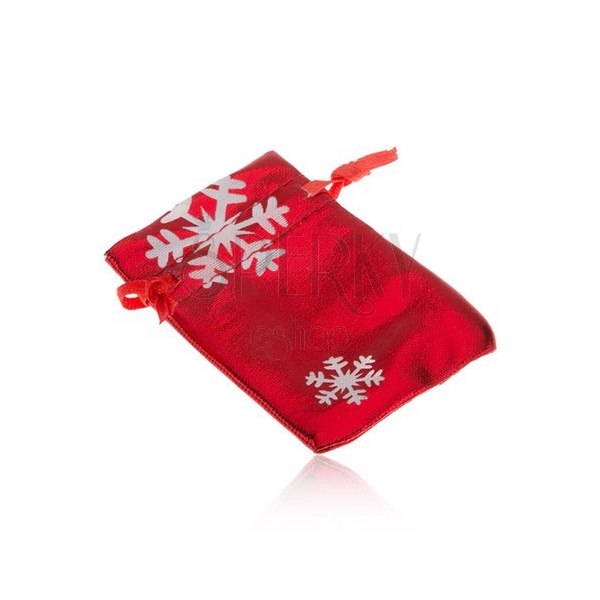 Sacchetto da regalo di colore rosso, fiocchi di neve bianchi