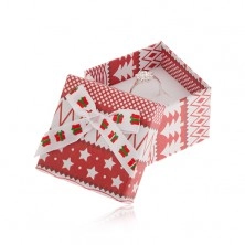Scatola da regalo rosso-bianca, motivo natalizio, fiocco