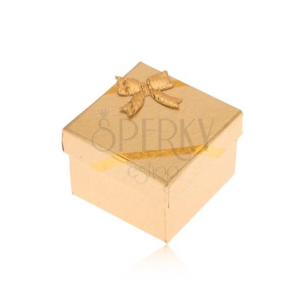 Scatola da regalo per anello, superficie di colore oro, fiocco
