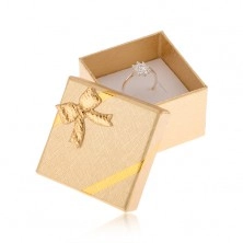 Scatola da regalo per anello, superficie di colore oro, fiocco