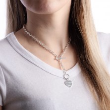 Collana d'argento 925, catena e cuori simmetrici con scritta