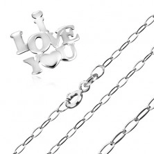 Collana - scritta di innamorati con cuoricino, catena di anelli ovali, argento 925