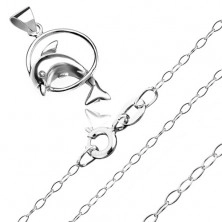 Collana d'argento 925 - delfino saltante attraverso un cerchio, catena di anelli piccoli