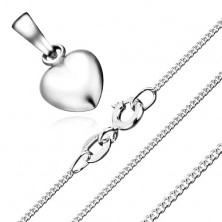 Collana - cuore simmetrico e catena di anelli girati, argento 925