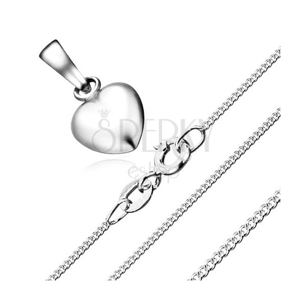 Collana - cuore simmetrico e catena di anelli girati, argento 925