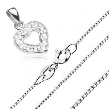 Collana d'argento 925 - contorno di cuore in zircone e catena brillante
