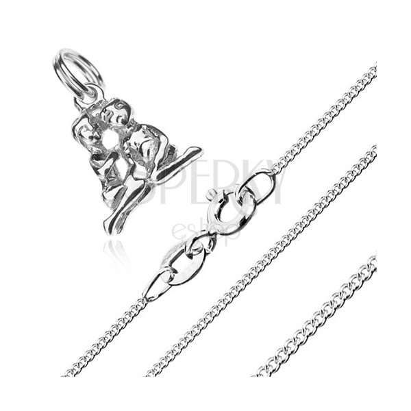 Collana - coppia seduta e catena di anelli piccoli, argento 925