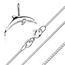 Collana - catena di anelli piccoli e ciondolo di delfino, argento 925