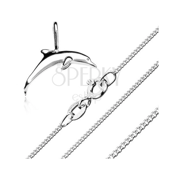 Collana - catena di anelli piccoli e ciondolo di delfino, argento 925