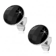 Orecchini realizzati in acciaio 316L, cerchio nero con superficie lucida con margine con intaglio