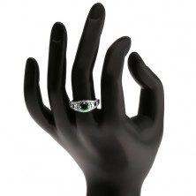 Anello di zirconi chiari con piccola pietra verde, libellule, argento 925