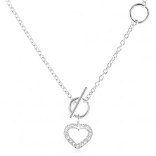 Collana in argento 925, contorno in zircone di cuore simmetrico e catena