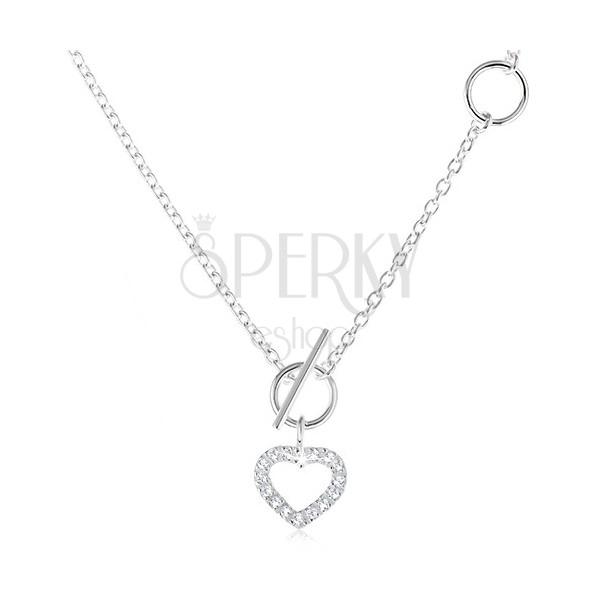 Collana in argento 925, contorno in zircone di cuore simmetrico e catena