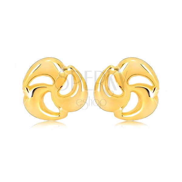 Orecchini d'oro a bottone 375 - spirale luccicante a tre punte