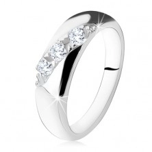 Anello di fidanzamento, linea diagonale di zirconi rotondi chiari, argento 925