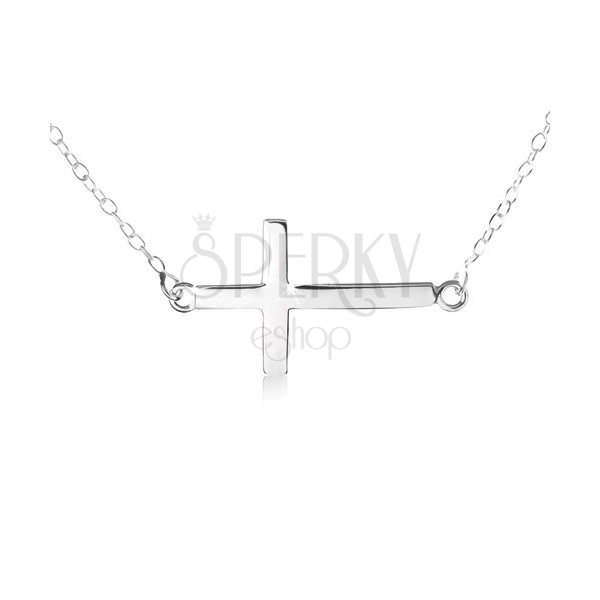Collana d'argento 925, catena sottile, ciondolo di croce piana lucida