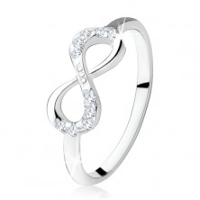 Anello d'argento di fidanzamento 925, otto sdraiato, zirconi chiari