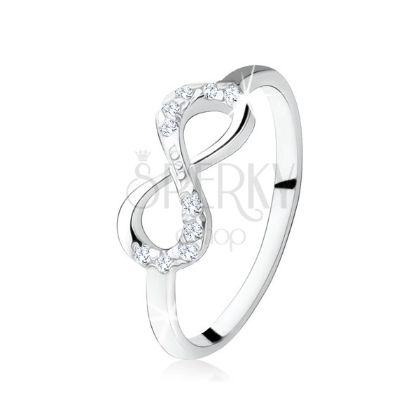 Anello d'argento di fidanzamento 925, otto sdraiato, zirconi chiari