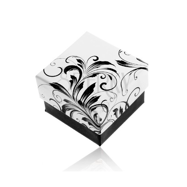 Scatola da regalo per anello, disegno di foglie rampicanti, combinazione bianco-nera