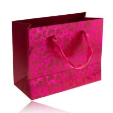 Borsetta da regalo, superficie lucida rosa, cuoricini opachi asimmetrici, nastrini