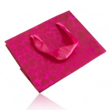 Borsetta da regalo, superficie lucida rosa, cuoricini opachi asimmetrici, nastrini