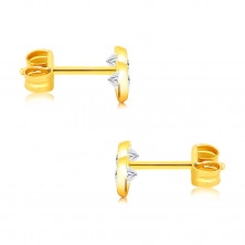 Orecchini d'oro 375 - due cuoricini in zirconi di colore chiaro su dei castoni