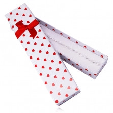 Confezione regalo, in colore bianco, per catena o bracciale - cuori rossi, fiocco