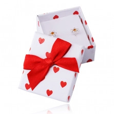 Confezione regalo, per gioielli - color bianco, cuori rossi con fiocco