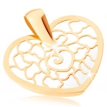 Ciondolo d'oro 375 - contorno di cuore con ornamenti, base in madreperla