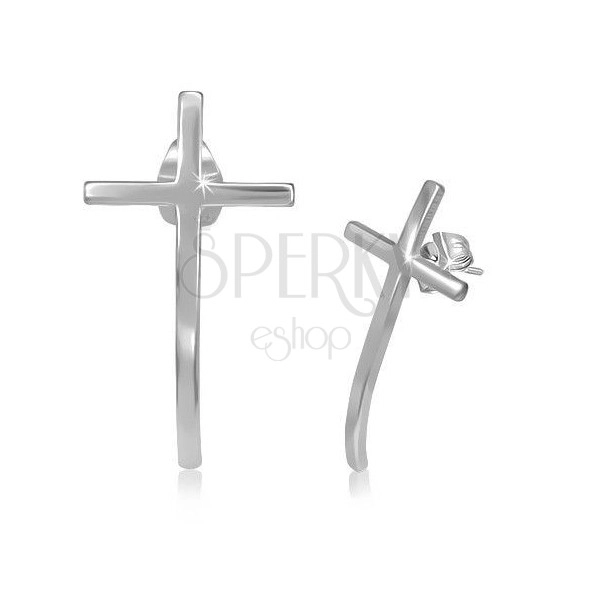 Orecchini in acciaio 316L, colore argento, croce con braccio arcuato