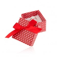 Scatola da regalo rossa per anello oppure ciondolo, puntini bianchi, fiocchetto