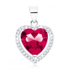 Set in argento 925, orecchini e ciondolo, cuore rosa-rosso, contorno chiaro