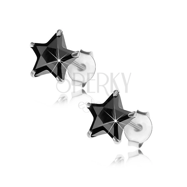 Orecchini in argento 925, stella in zircone nero, 7 mm