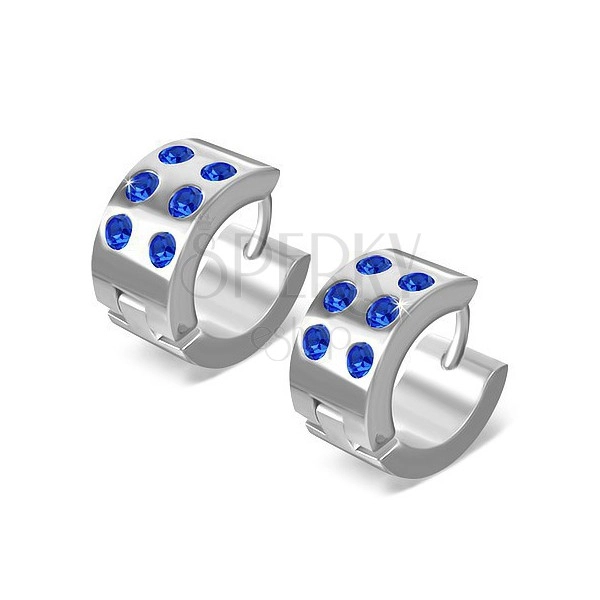 Orecchini in acciaio - cerchi con superficie lucida, sei zirconi blu, 13 mm