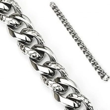 Bracciale in acciaio - catena grossa ornata con modello serpente, colore argento