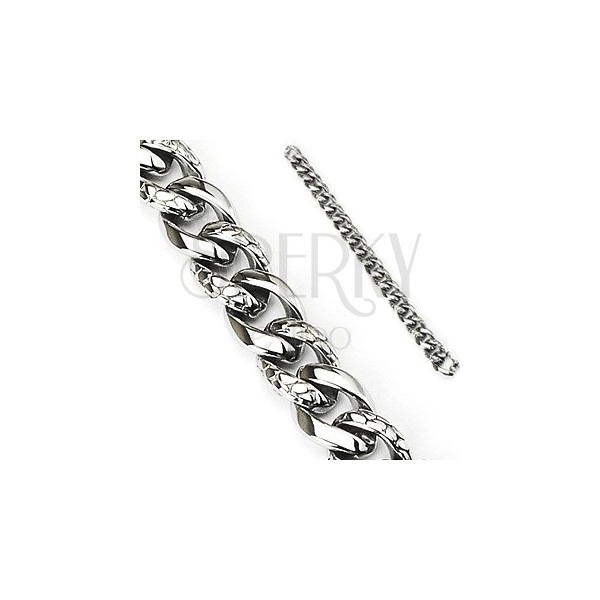 Bracciale in acciaio - catena grossa ornata con modello serpente, colore argento