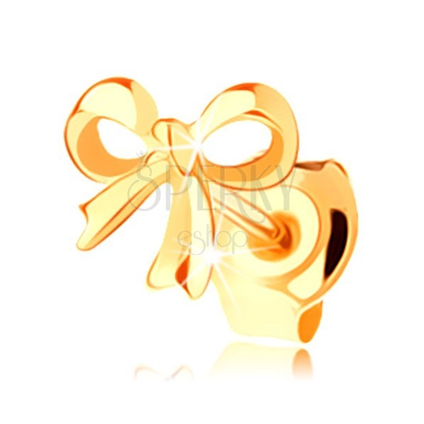 1-pezzo orecchino in oro giallo 14K - fiocchetto lucido legato, lucentezza brillante