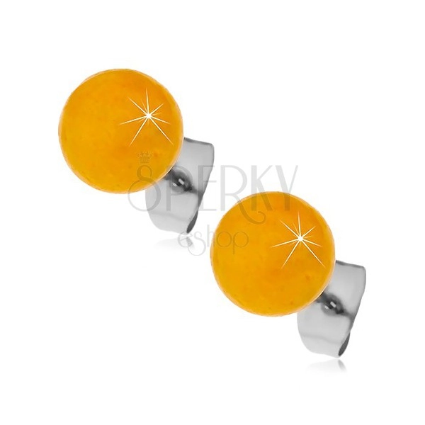 Orecchini in acciaio, palline gialle-arancioni, 8 mm