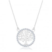 Collana in argento 925, ciondolo - albero della vita con bordatura in zirconi