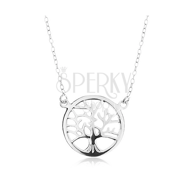 Collana d'argento 925, catena e ciondolo - albero della vita lucido in un cerchio