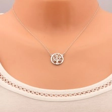 Collana d'argento 925, catena e ciondolo - albero della vita lucido in un cerchio
