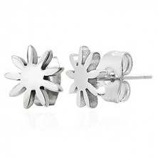 Orecchini in acciaio, colore argento - fiore lucido